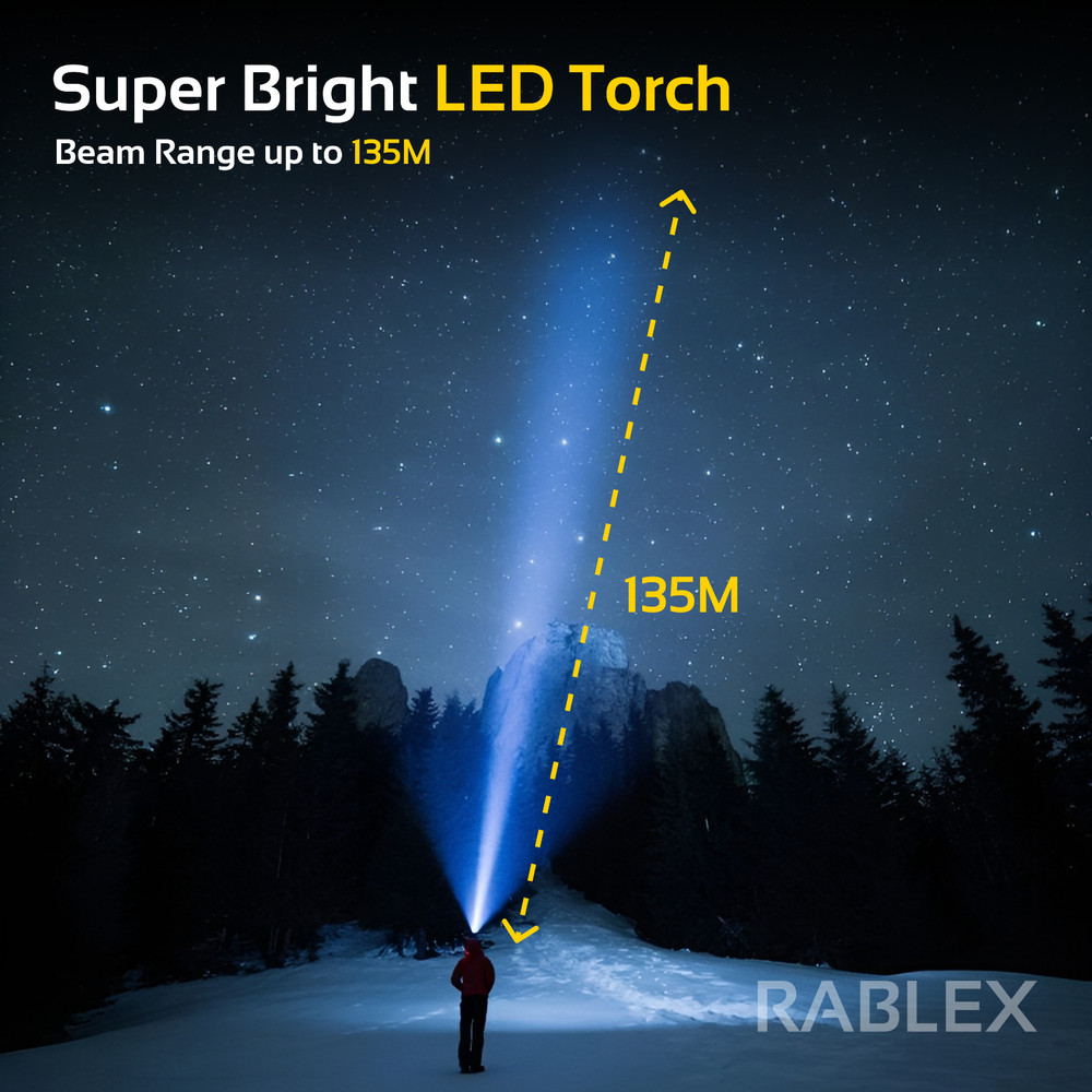 RABLEX LED Flashlight 1200 Lumens - 5 Modes Torch Flashlight, Waterproof