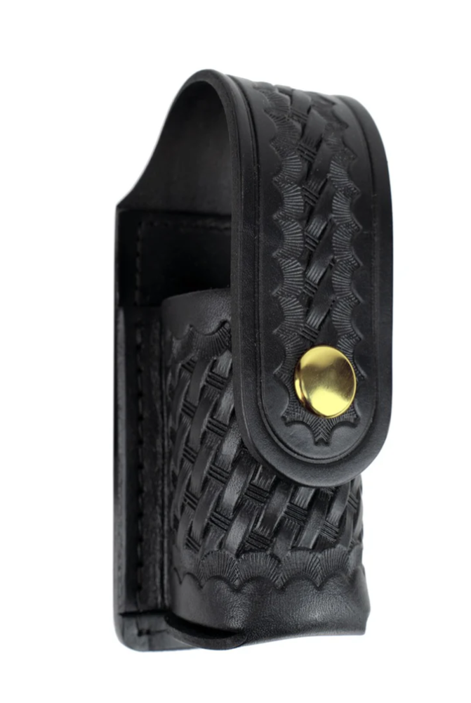 First Class Leather Basket Weave Small Pepper Spray Holder with Brass Snap