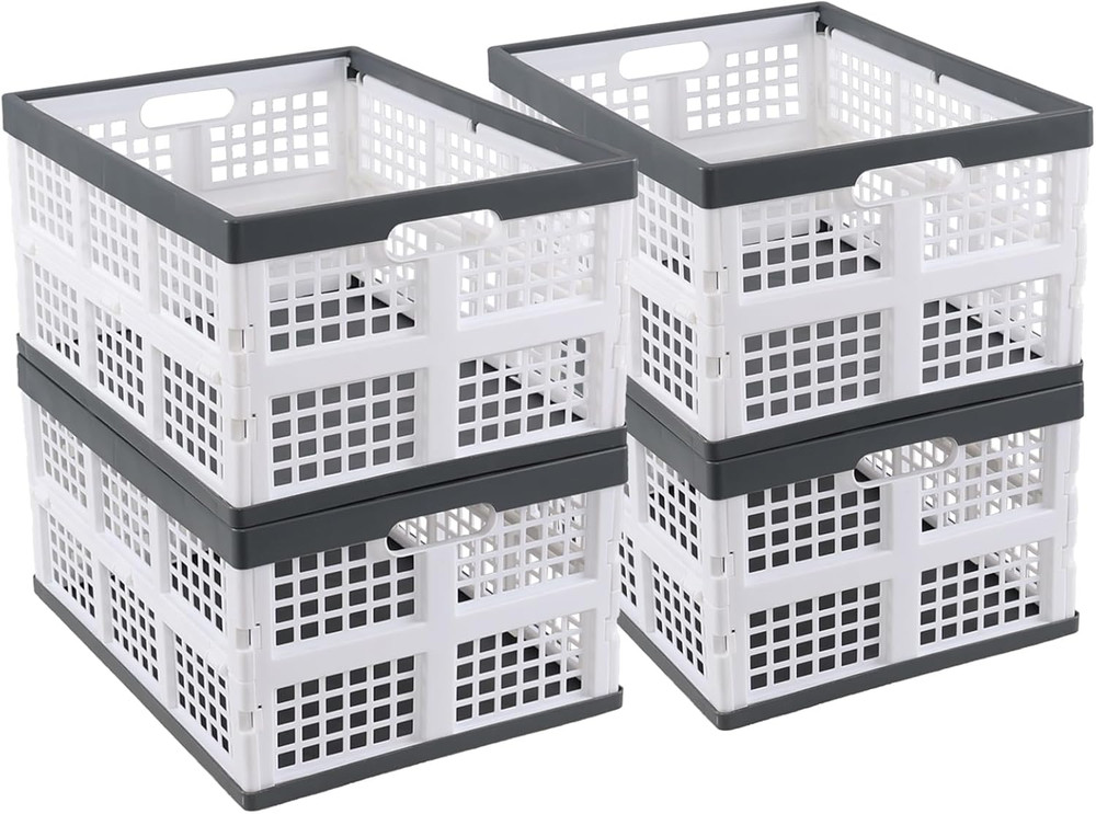 34 L 4-Pack Plastic Collapsible Storage Crate, Foldable Milk Crates