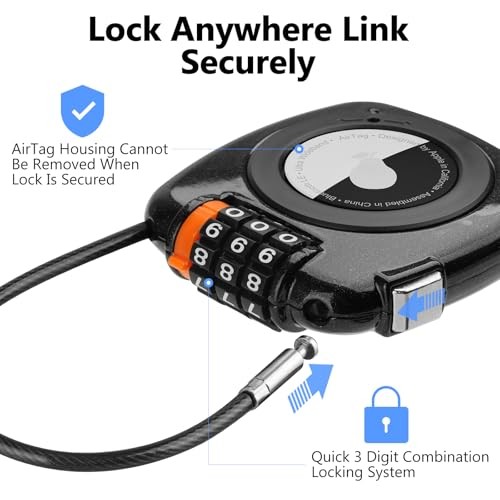 Compatible with Apple AirTag Secure Lock with Wire Cable, 3-Digit Black