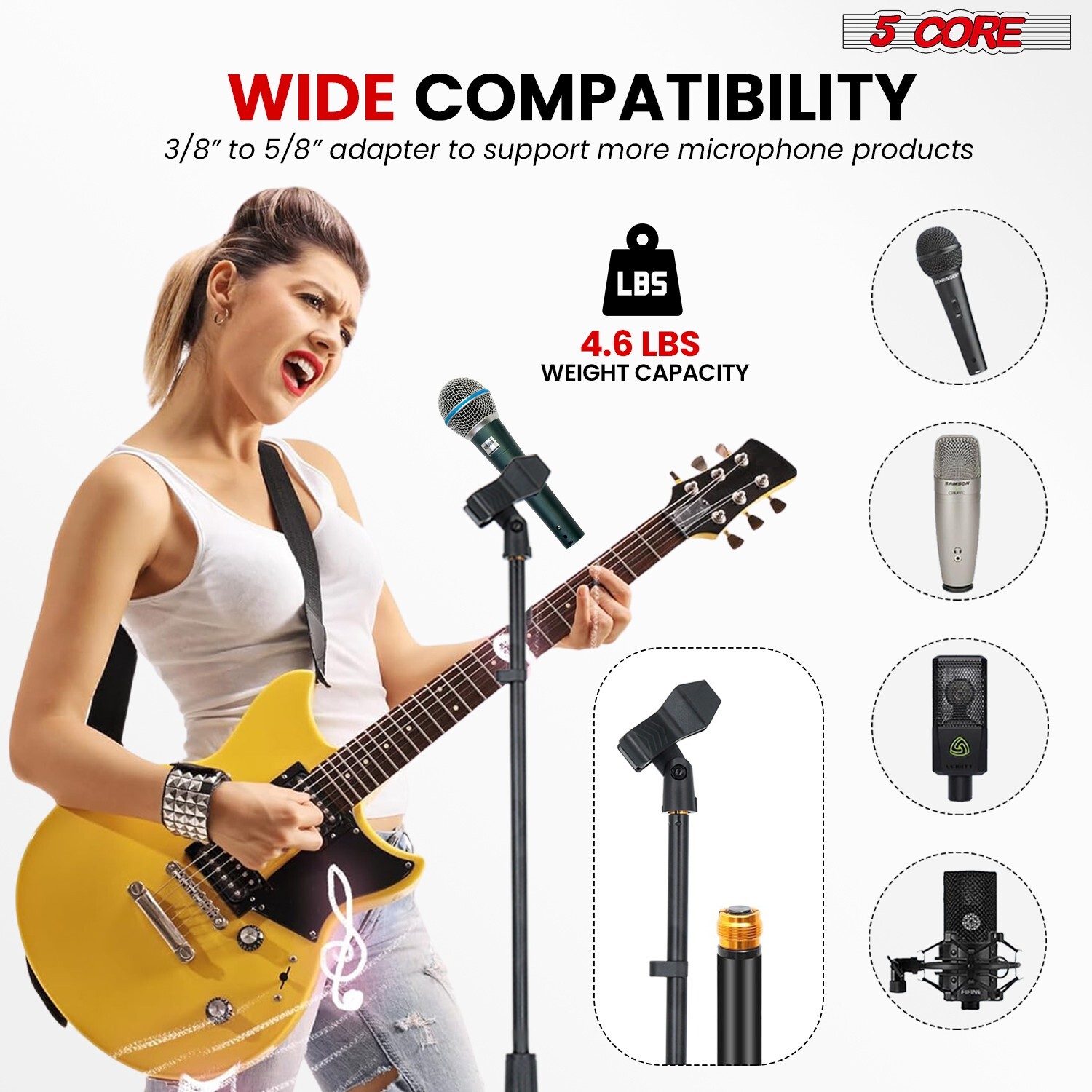 5Core Compact Base Microphone Floor Stand with Mic Holder 37.5 to 70 inches
