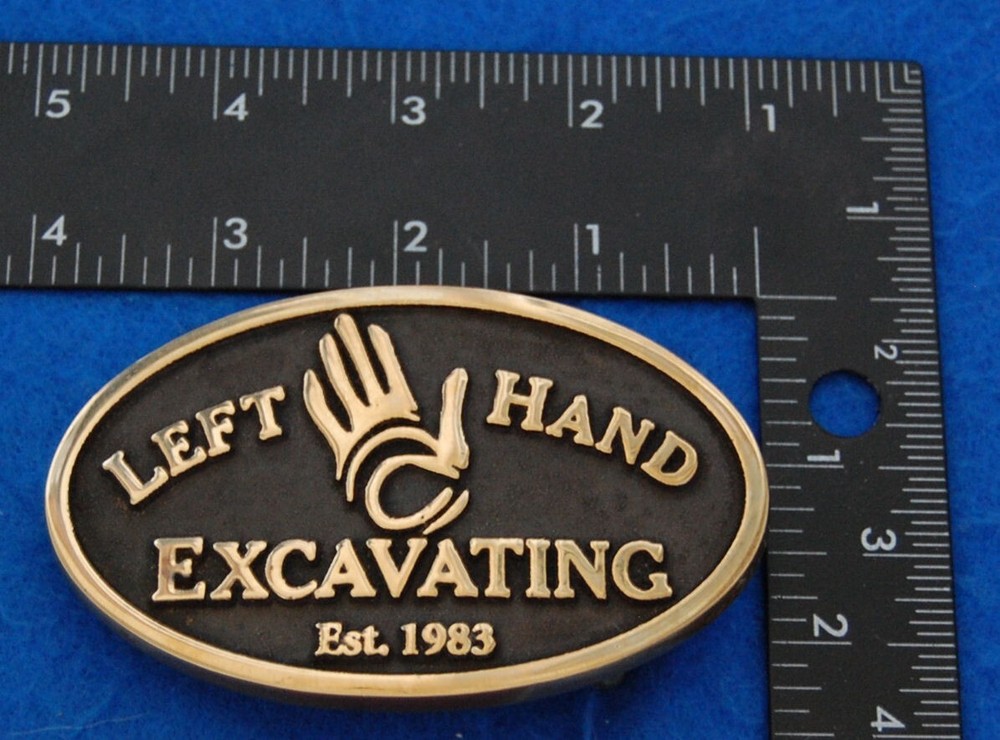 Left Hand Excavating Est. 1993 Belt Buckle, Complete & Functional