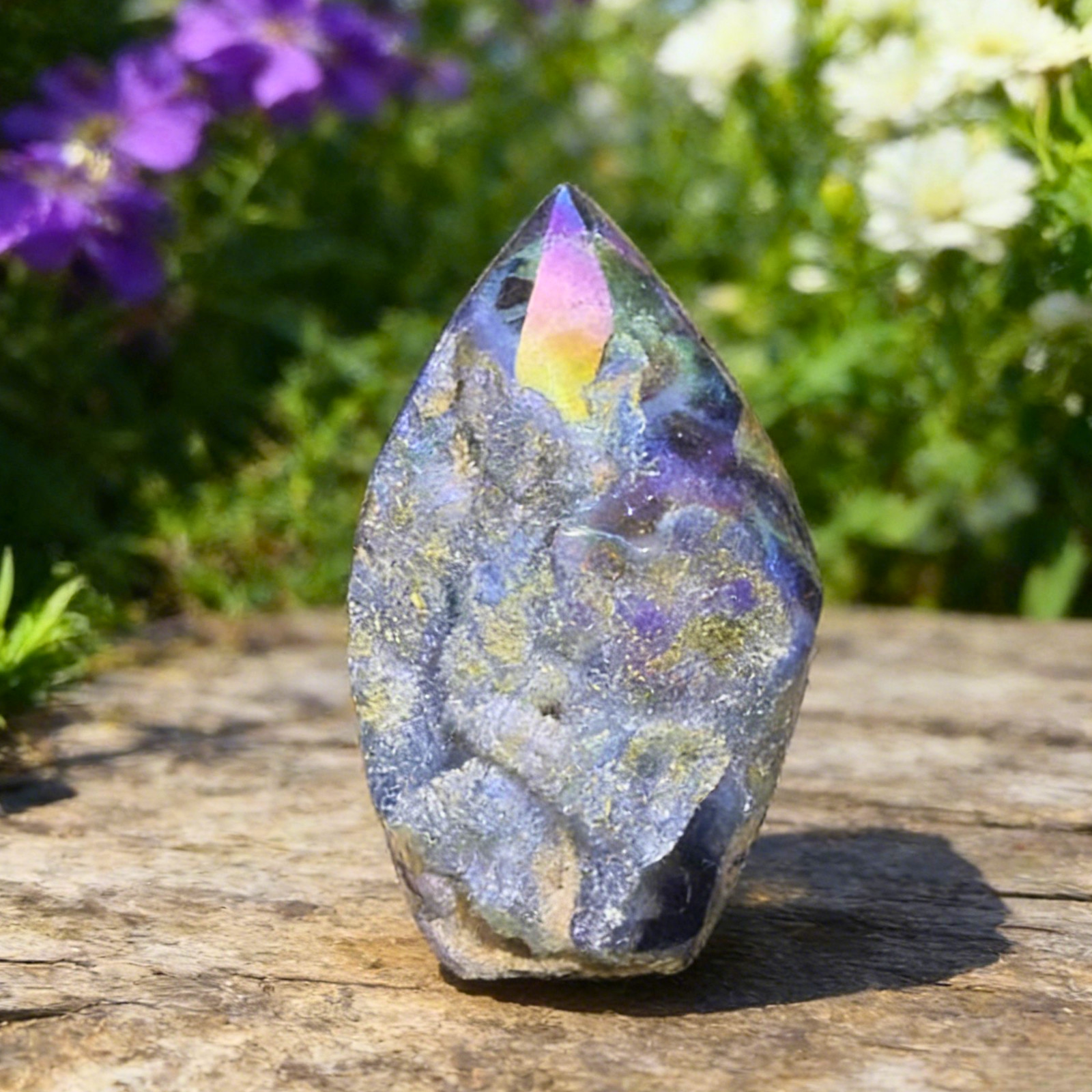 200g Angel Aura Sphalerite Flame Druzy Geode Crystal Tower Obelisk Healing Decor