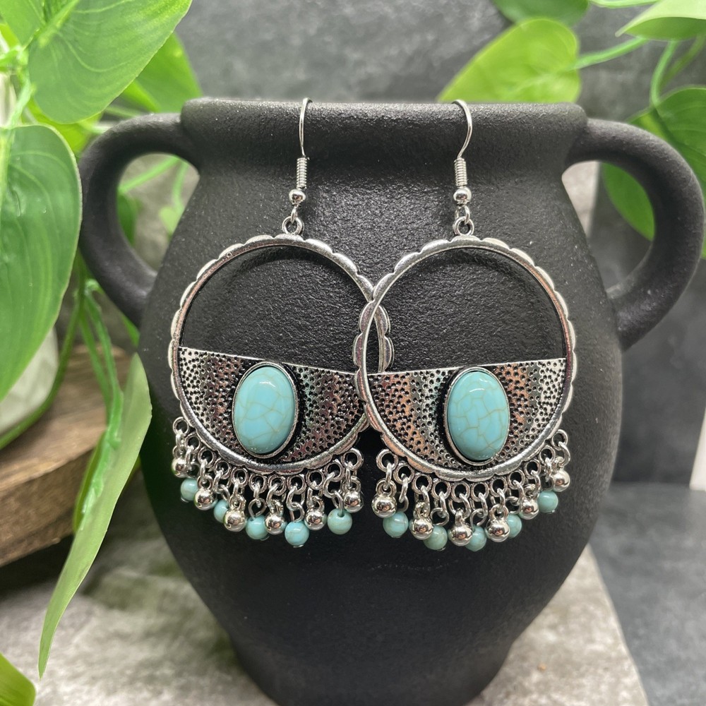 2.85” Silver-tone Boho Retro Earring Set Drop Dangle New Free Ship B6380