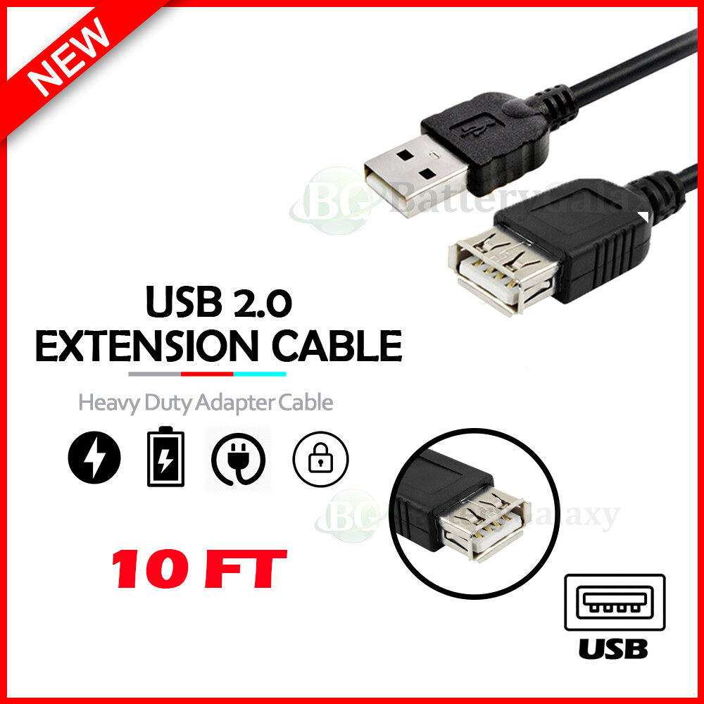 Black 10FT USB 2.0 Extension Cable Type A Female to A Male Cable Black