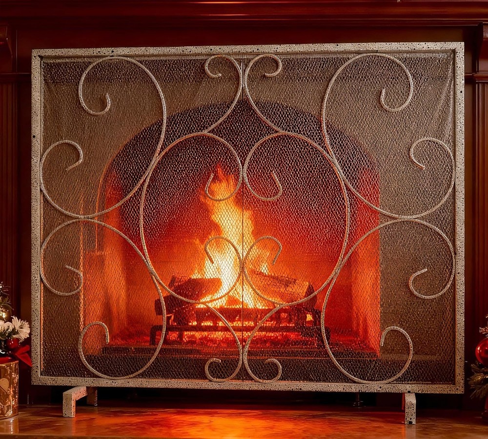 Single Panel Decorative Fireplace Screen Stand Alone Cover Handcrafted Durabl...