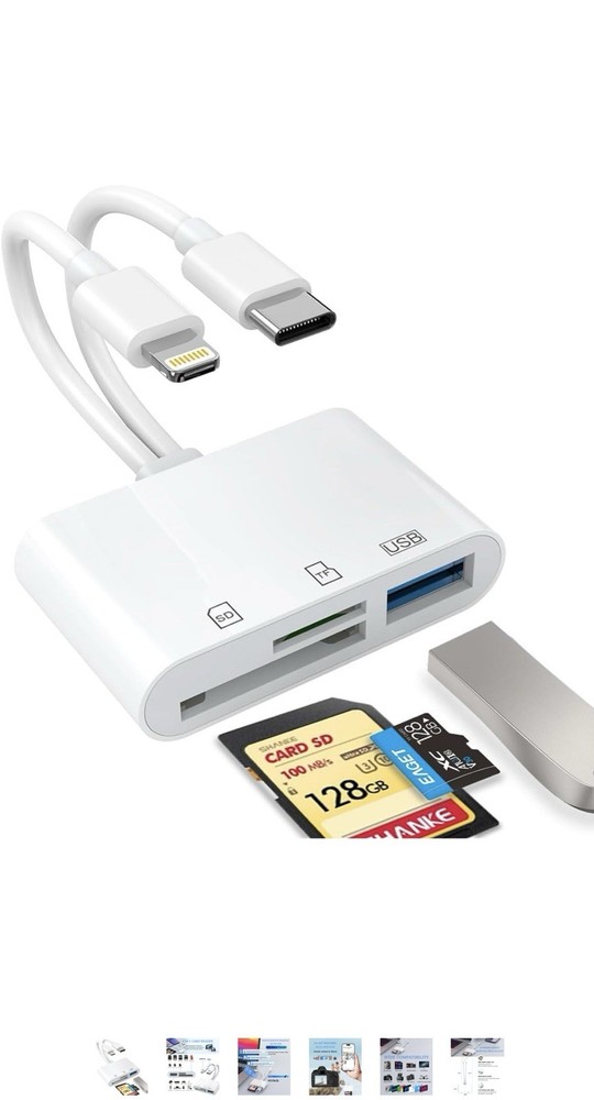 SD Card Reader for iPhone, iPad, USB C and Lightning