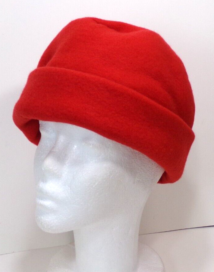 RED SOLID FLEECE ROLLED BRIM WINTER HAT STRETCHY WARM h88cr