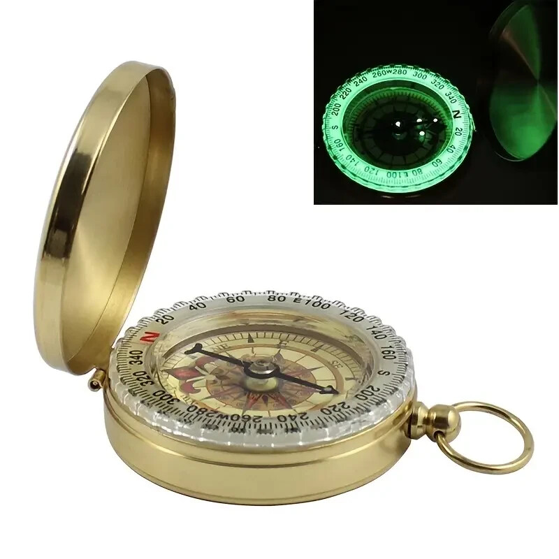 Waterproof Luminous Compass Camping Hiking Brass Compass Portable Compass