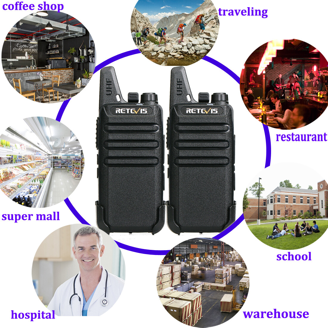 4Pack Retevis RT22 UHF Walkie Talkies Two Way Radios for Store/School/Church