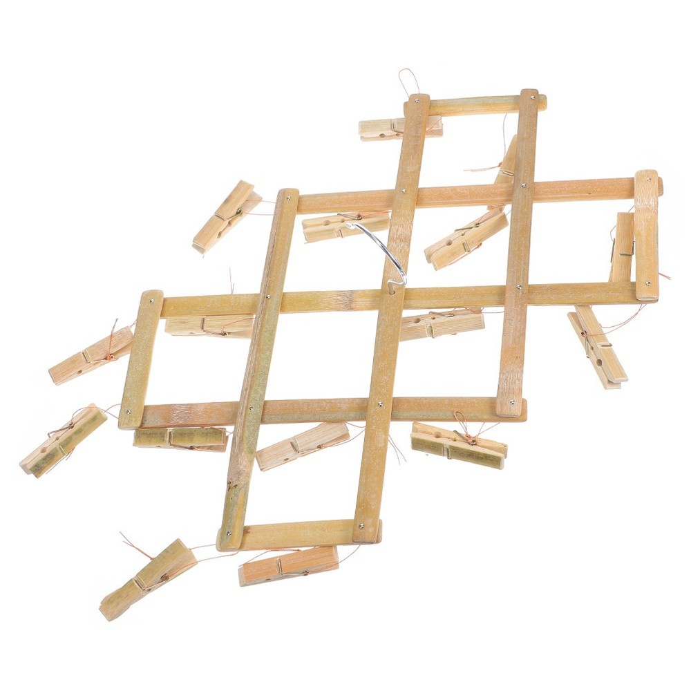 Bamboo Laundry Drying Rack With Windproof Clothespin Hooks