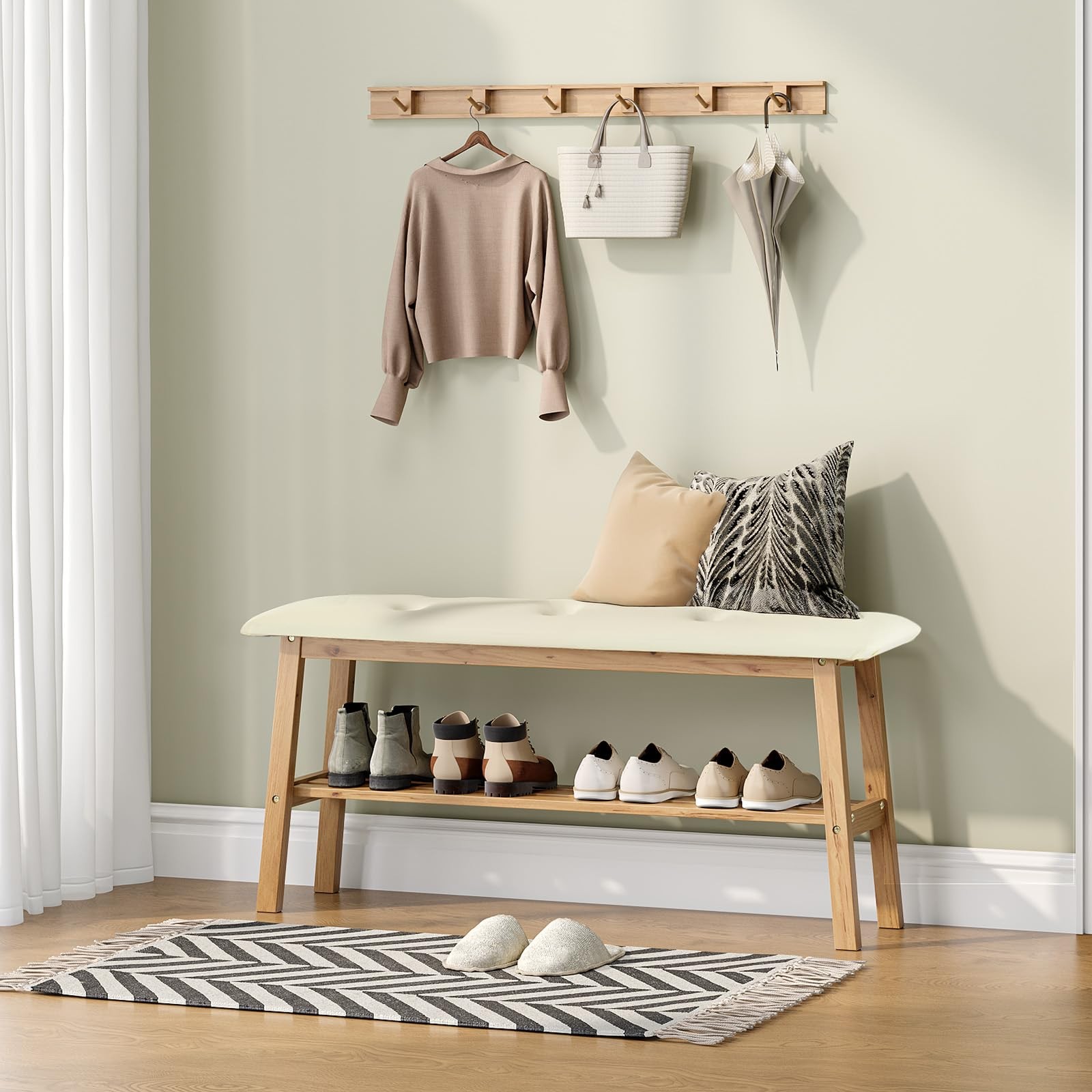 Padded Solid Wood Dining Bench 39" Wooden Bench for Entryway Bedroom Kitchen