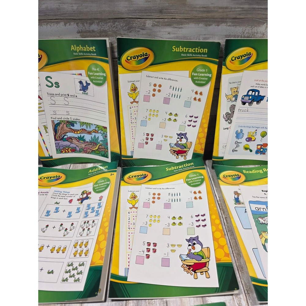 Crayola Basic Skills Activity Book Lot 7 Pre-K Grade 1 Alphabet Math Phonics