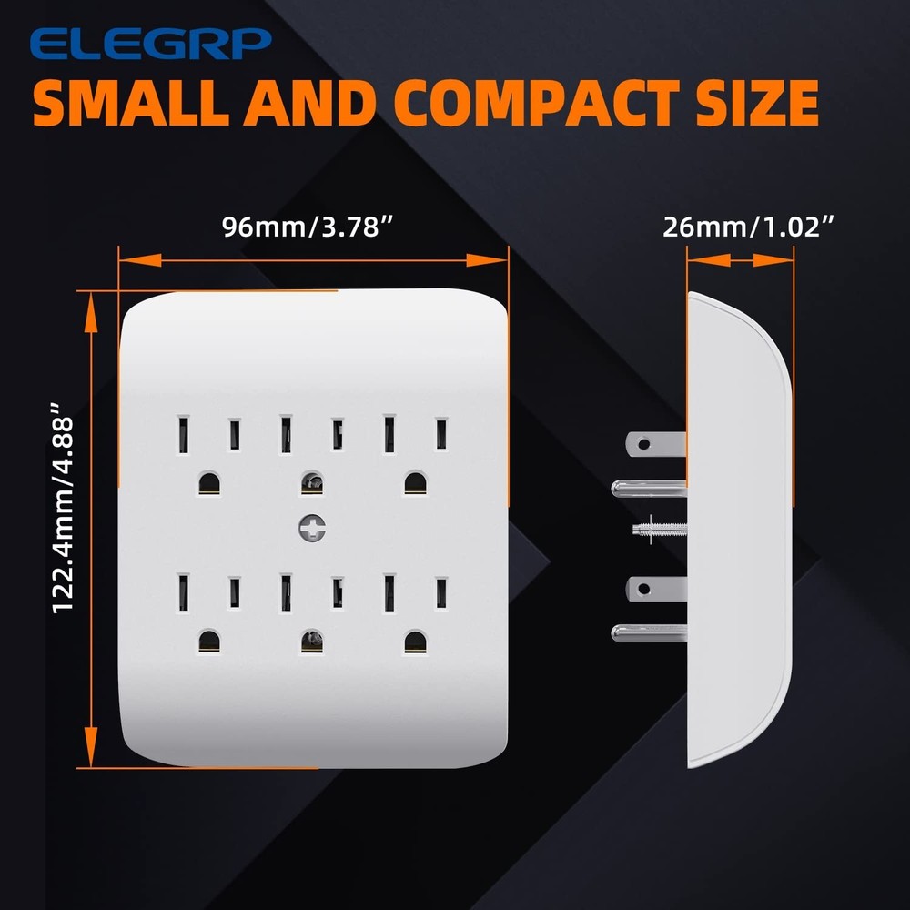 Compact White 6-Outlets Power Extender with Mounting Options - Certified