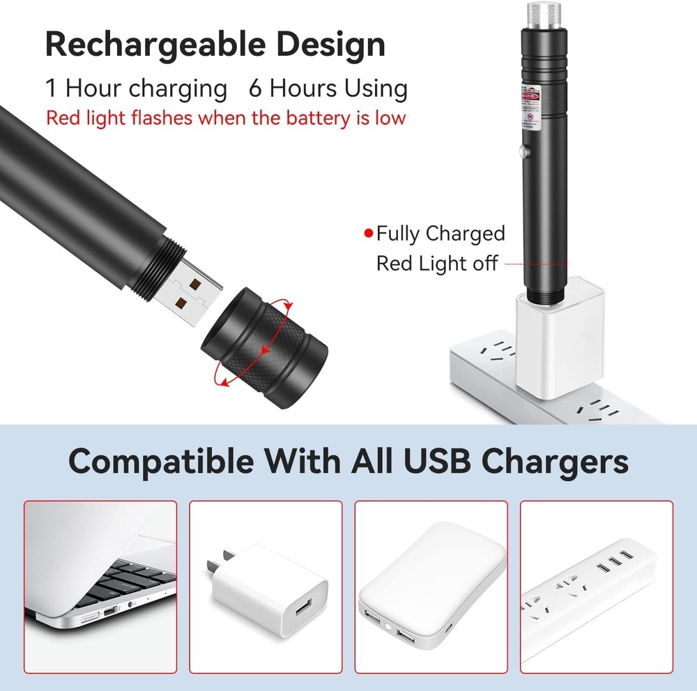 High-Power Rechargeable Red Laser Pointer - 2 Pack for Outdoor & Presentations