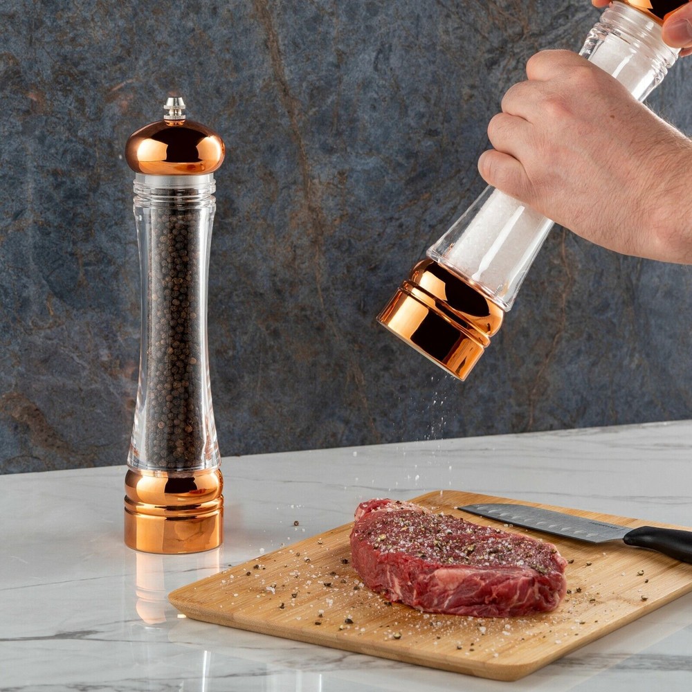 COPPER KITCHEN SALT & PEPPER MILL GRINDER SET MANUAL 2 SHAKERS REFILLABLE