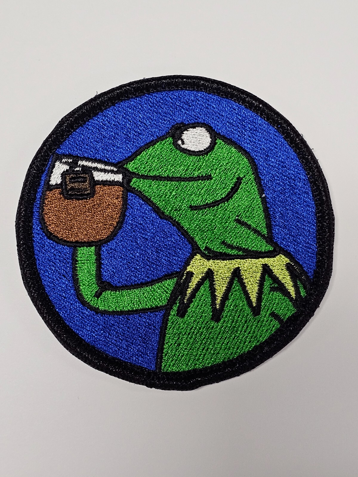 Kermit But That's None of My Business Sipping Tea Meme Full Color Patch Hook