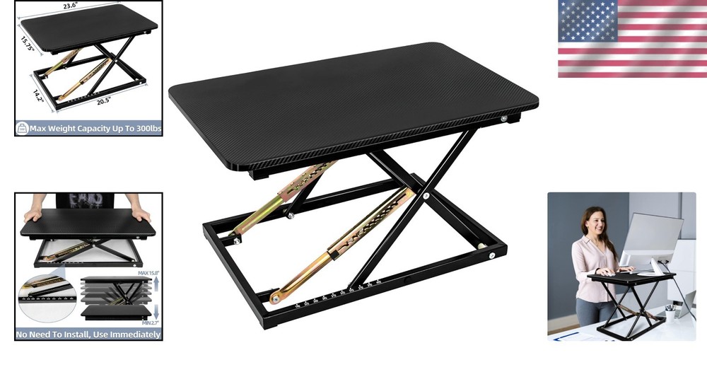 Ergonomic Black Pattern Desk Riser - Adjustable Standing Desk 23.6" x 15.7"