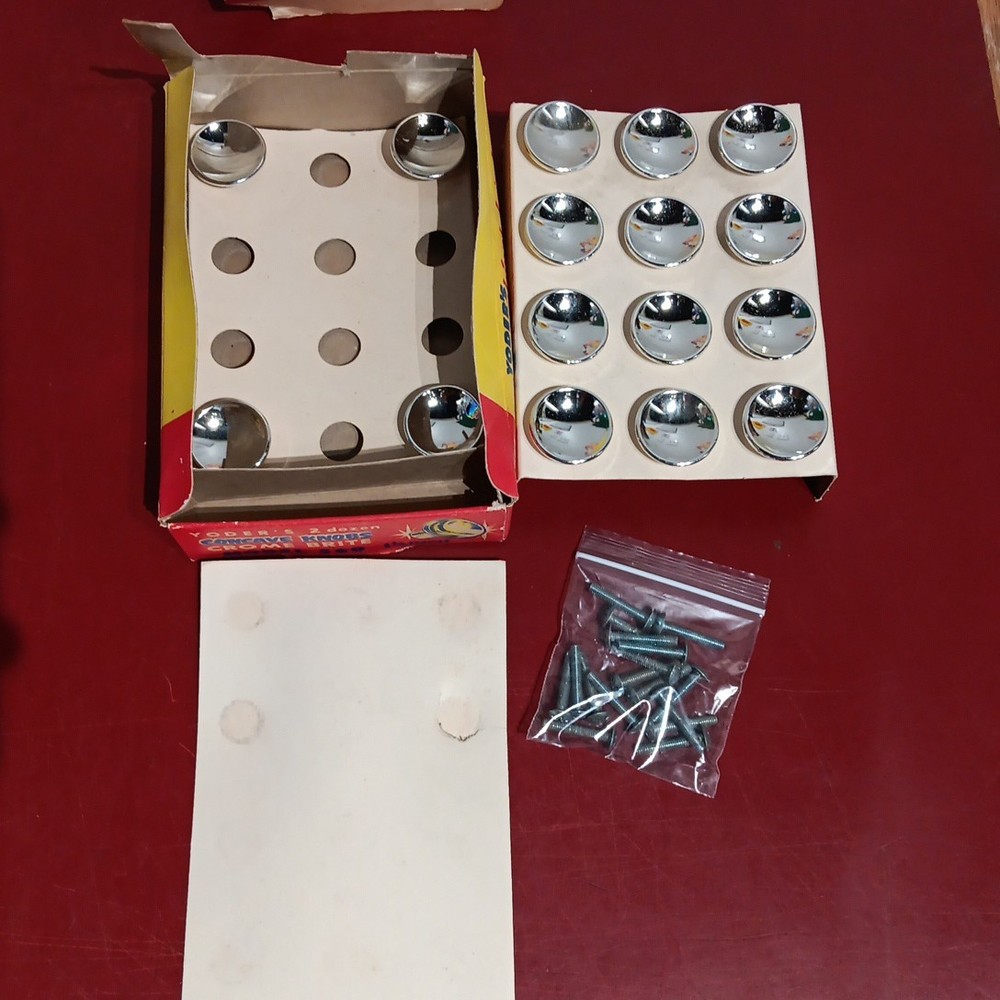 16 Yoders Cabinet Hardware 1 1/4" Concave Knobs/Pull "Crome Brite" W/Display Box