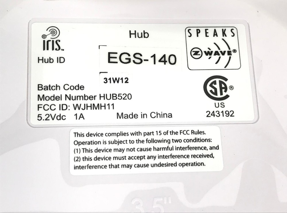 Iris Smart Hub Home Automation System Model HUB520