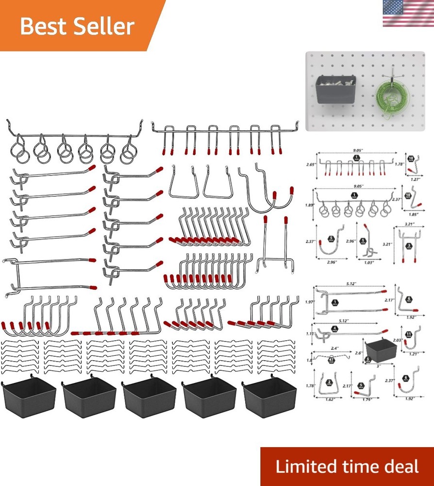 Lockable 114 pcs Pegboard Hooks & Bins Set - Perfect for Tools and Accessories