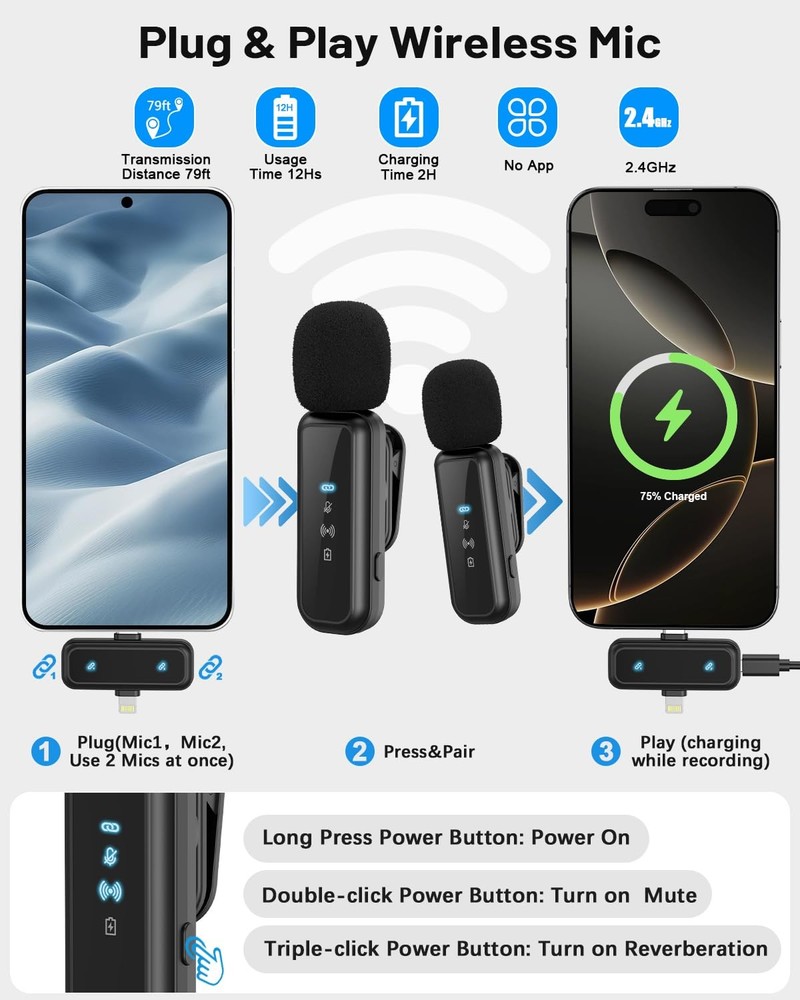 Vlogging Kit for iPhone/Android, 71" Selfie Stick Tripod iPhone Black