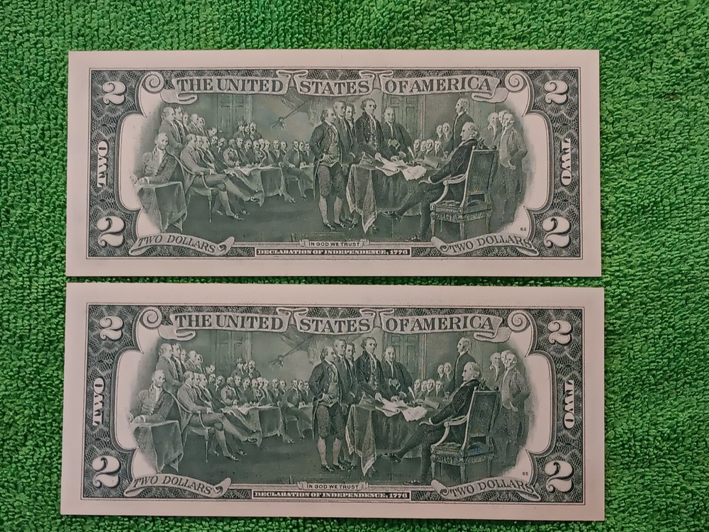 2-Errors-2 Consecutive 1976 $2 Green Seal Federal Reserve Notes-Serial# Shift
