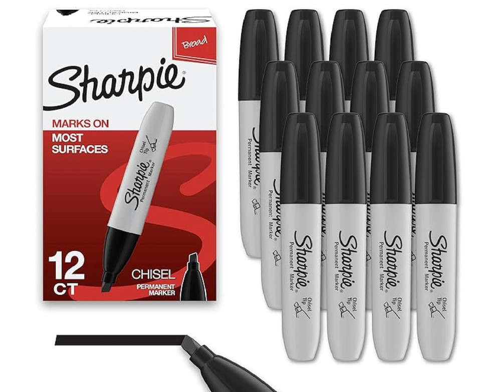 SHARPIE Permanent Markers, Chisel Tip, Black, 12 Count