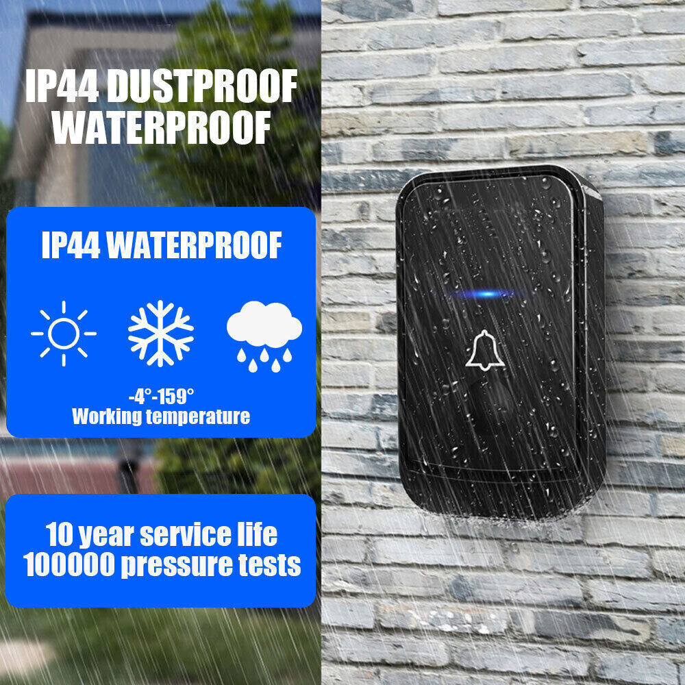 Wireless Doorbell Chime Waterproof Plugin Receiver Adjustable Volume 1000FT Kit