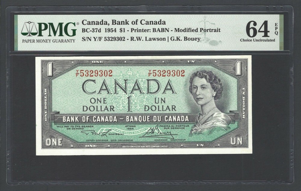 Canada One Dollar 1954 BC-37d Uncirculated Graded 64