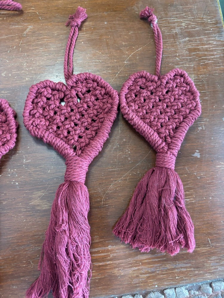 Handmade Macrame Burgundy Hearts - 5