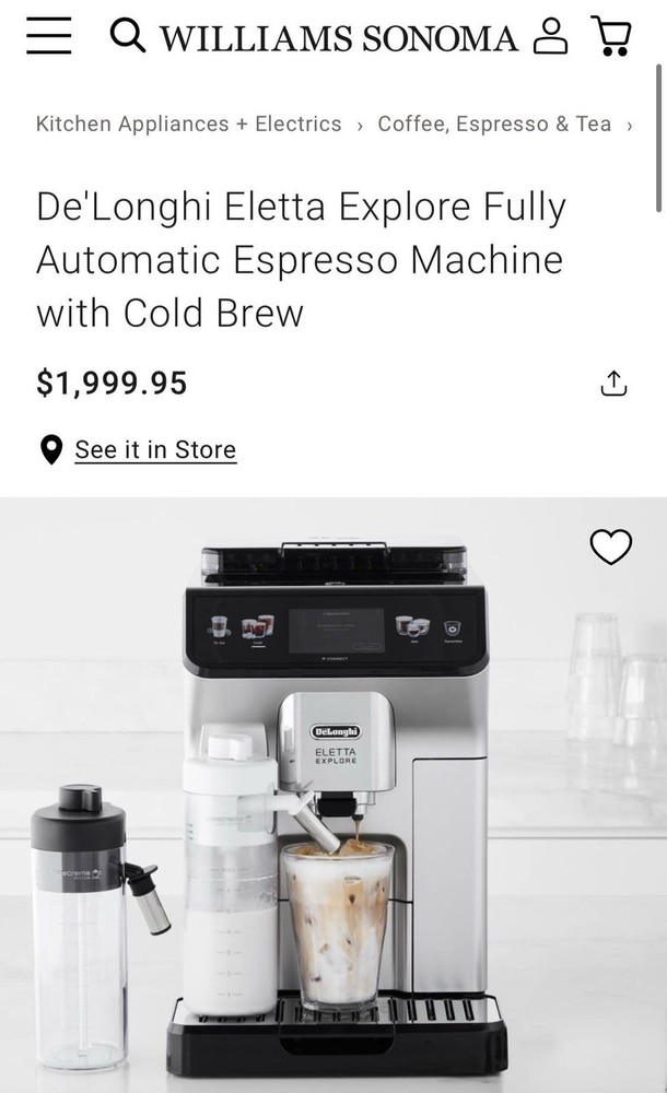 De'Longhi Eletta Explore Fully Automatic Espresso Machine with Cold Brew