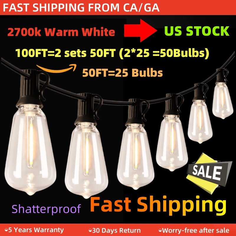 50-300 FT LED Outdoor String Lights with Edison Shatterproof Bulbs, Weatherproof