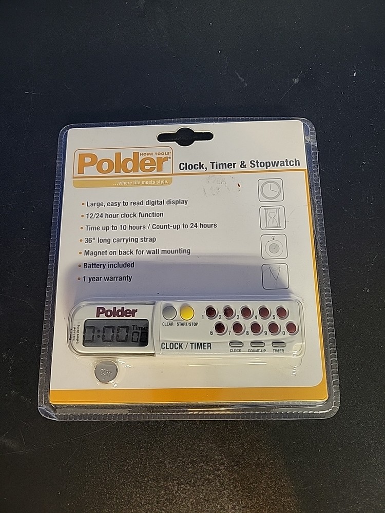 Polder 3-IN-1 Timer Clock & Stopwatch 898-90 Multi Function Tool w/ Lanyard NEW