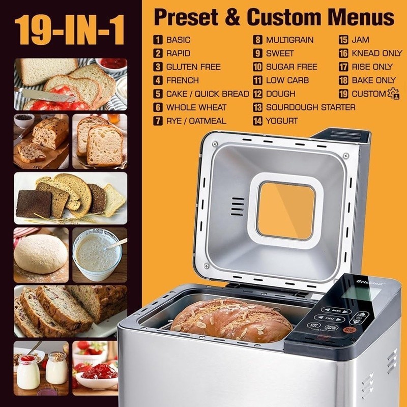 Automatic Bread Maker 2lb Stainless Steel Smart Sensor Non-Stick Loaf Machine US
