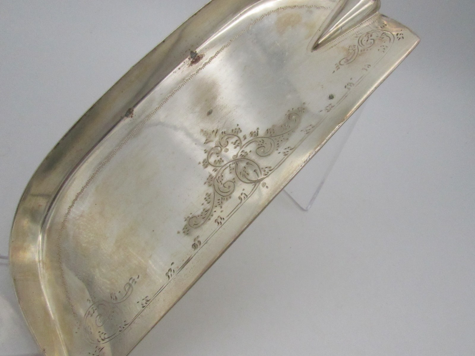 Antique Silver-Plate Crumb Catcher Butler Scoop w Carved Mother of Pearl Handle