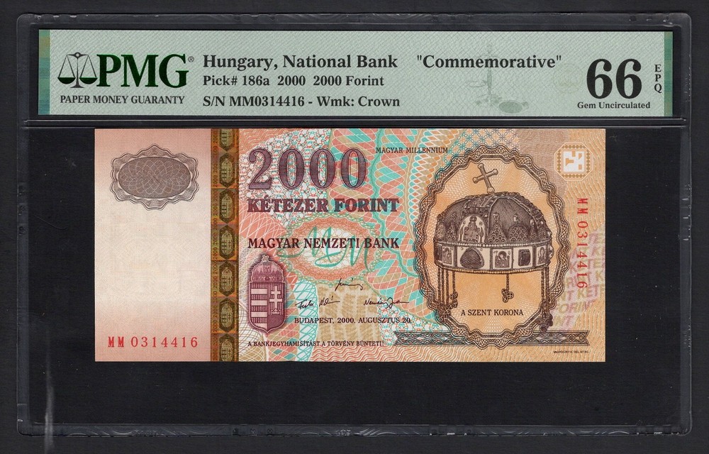 Hungary 2000 Forint 2000 P186a Uncirculated Grade 66