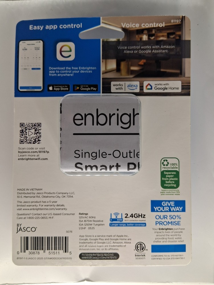Enbrighten Single Outlet Wifi Smart Plug