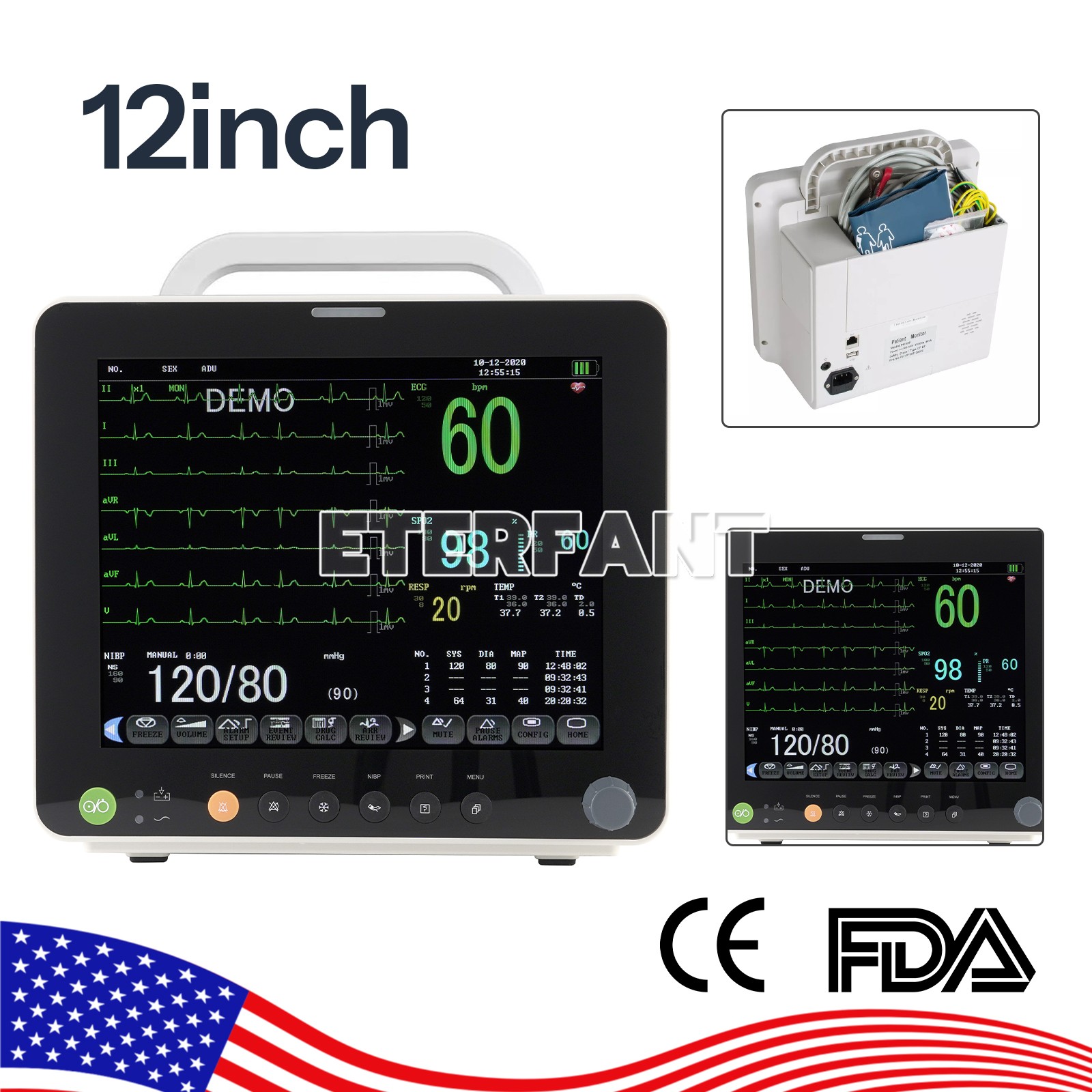 12" Patient Monitor ICU CCU Vital Sign For Hospital/Medical Trolley Cart