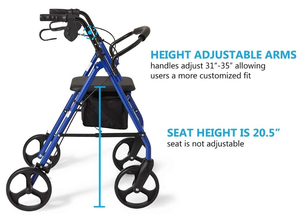 Medline MDS86850EBS8 Basic Steel Rollator - Blue