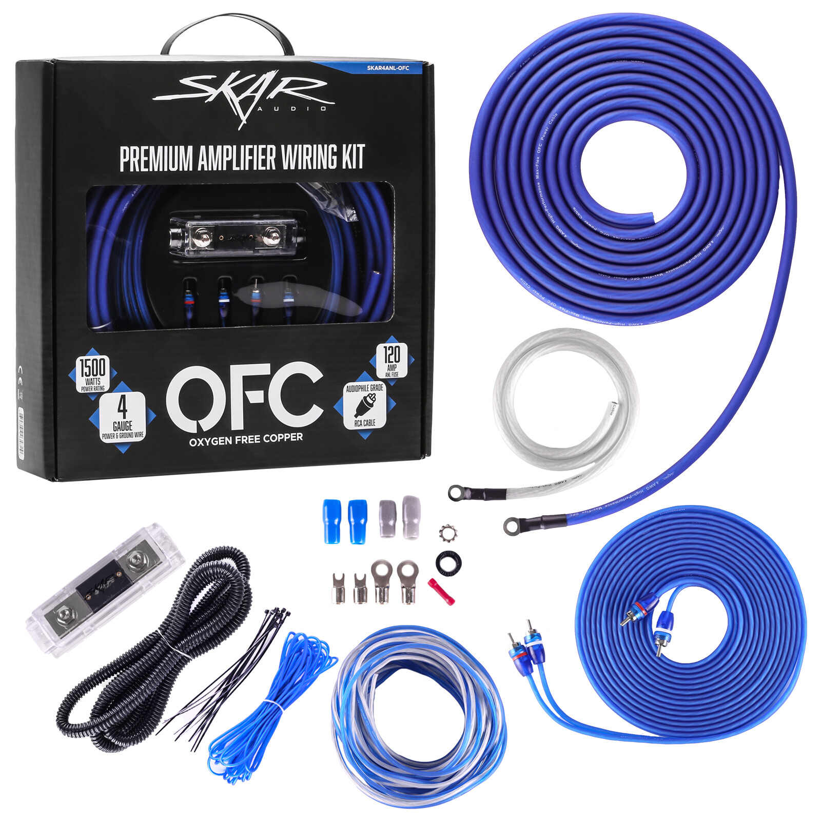 NEW SKAR AUDIO 4 GAUGE 1500 WATT OFC AMPLIFIER WIRING KIT W/ RCA (SKAR4ANL-OFC)