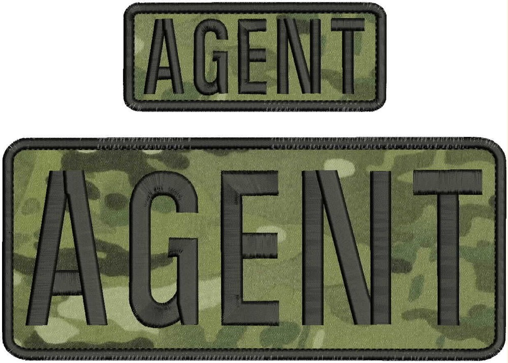 AGENT  EMB PATCH 4X10 AND 2X5 HOOK ON BACK BLACK ON MULTICAM