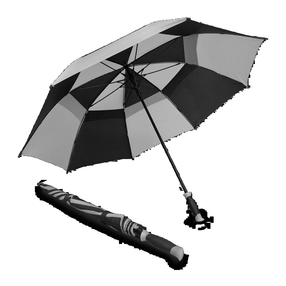Golf Umbrella Double Canopy Windproof Large Automatic Open Gray Black