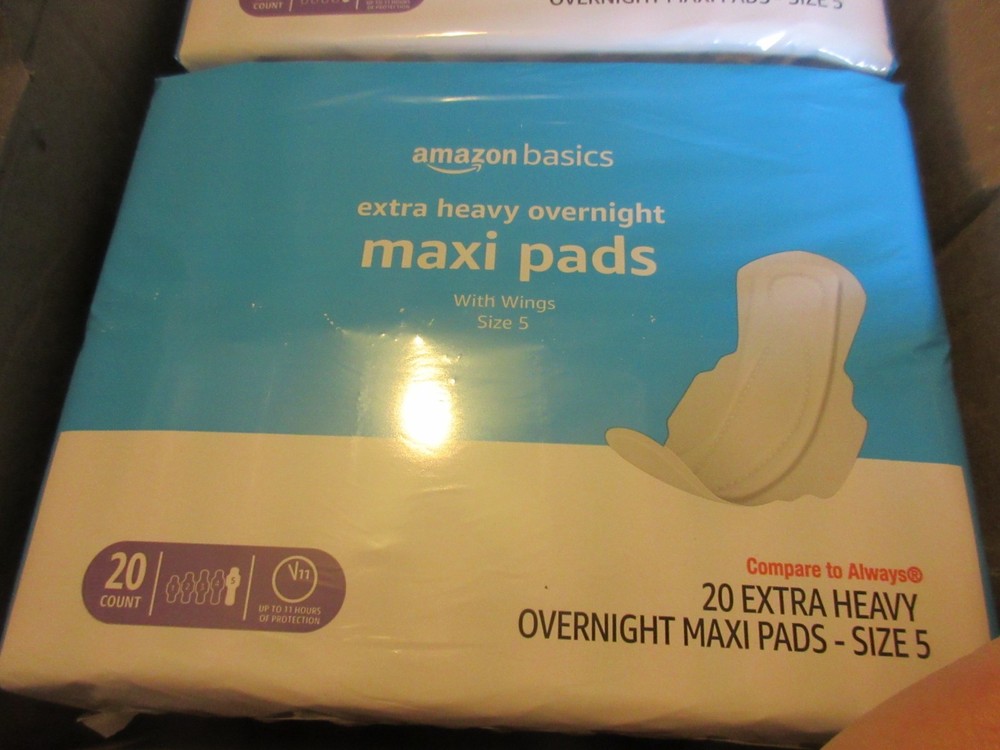 Amazon Basics Maxi Pads Size 5 20 Count Heavy Overnight Absorbency Unscented