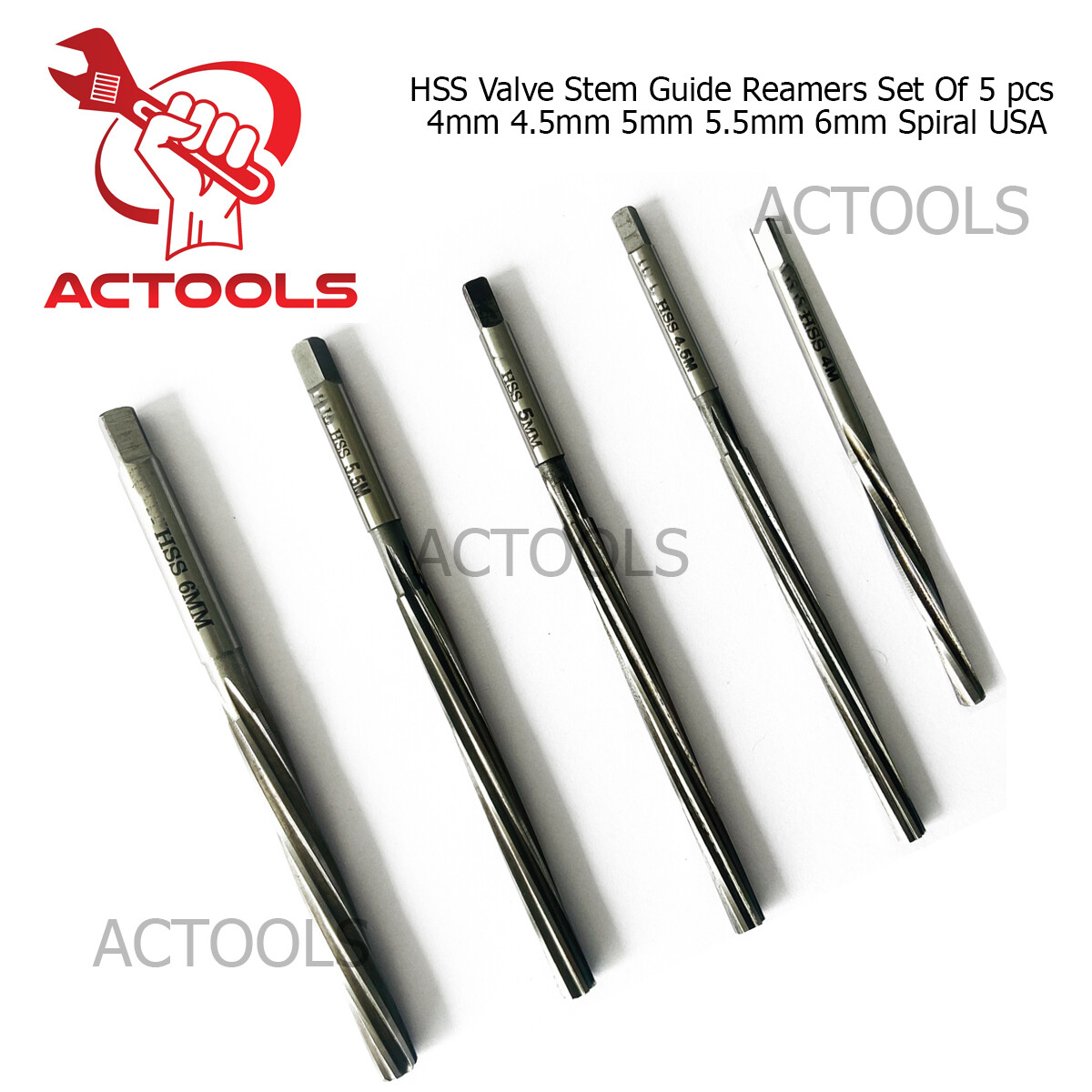 Hss Valve Stem Guide Reamers 5 Pcs 4mm 4.5mm 5mm 5.5mm 6mm Spiral USA ACTOOLS