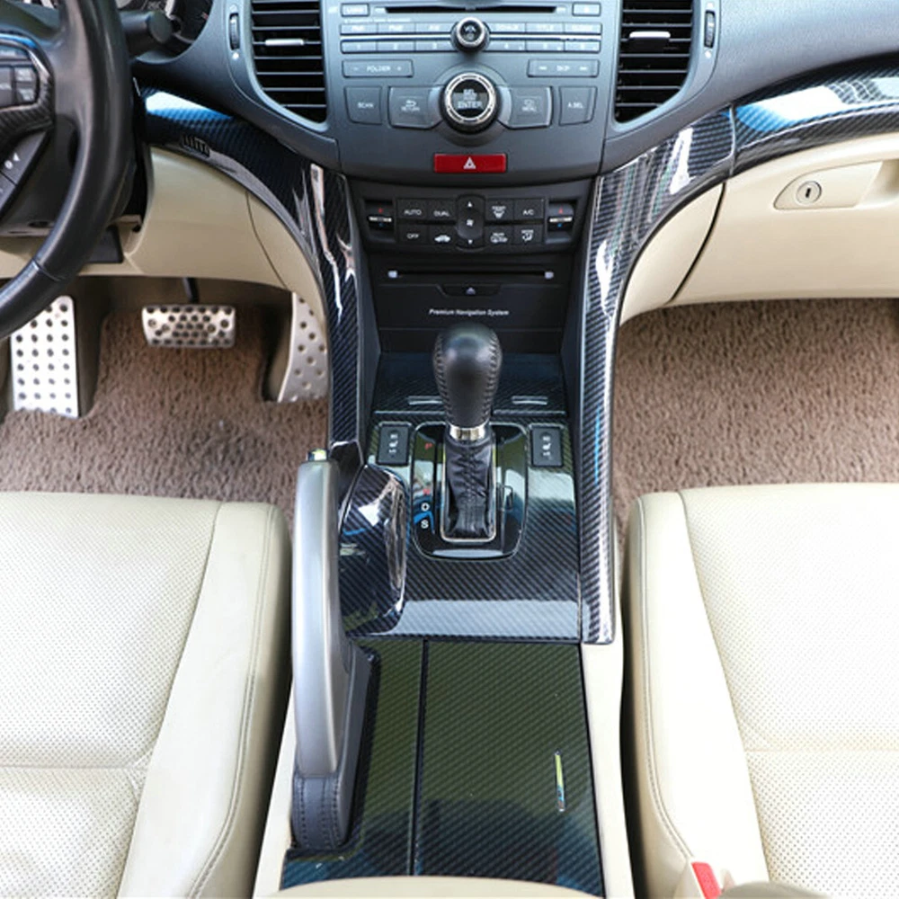 5Pcs Carbon Fiber Central Console Gear Shift Panel Trim For 2009-2014 Acura TSX