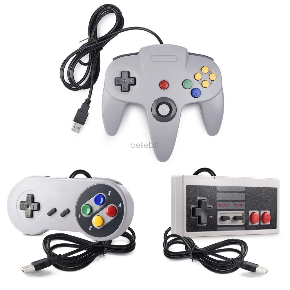 For PC/Mac/Linux N64 SNES NES USB Controller Joypad Classic Wired 64 Bit US Ship