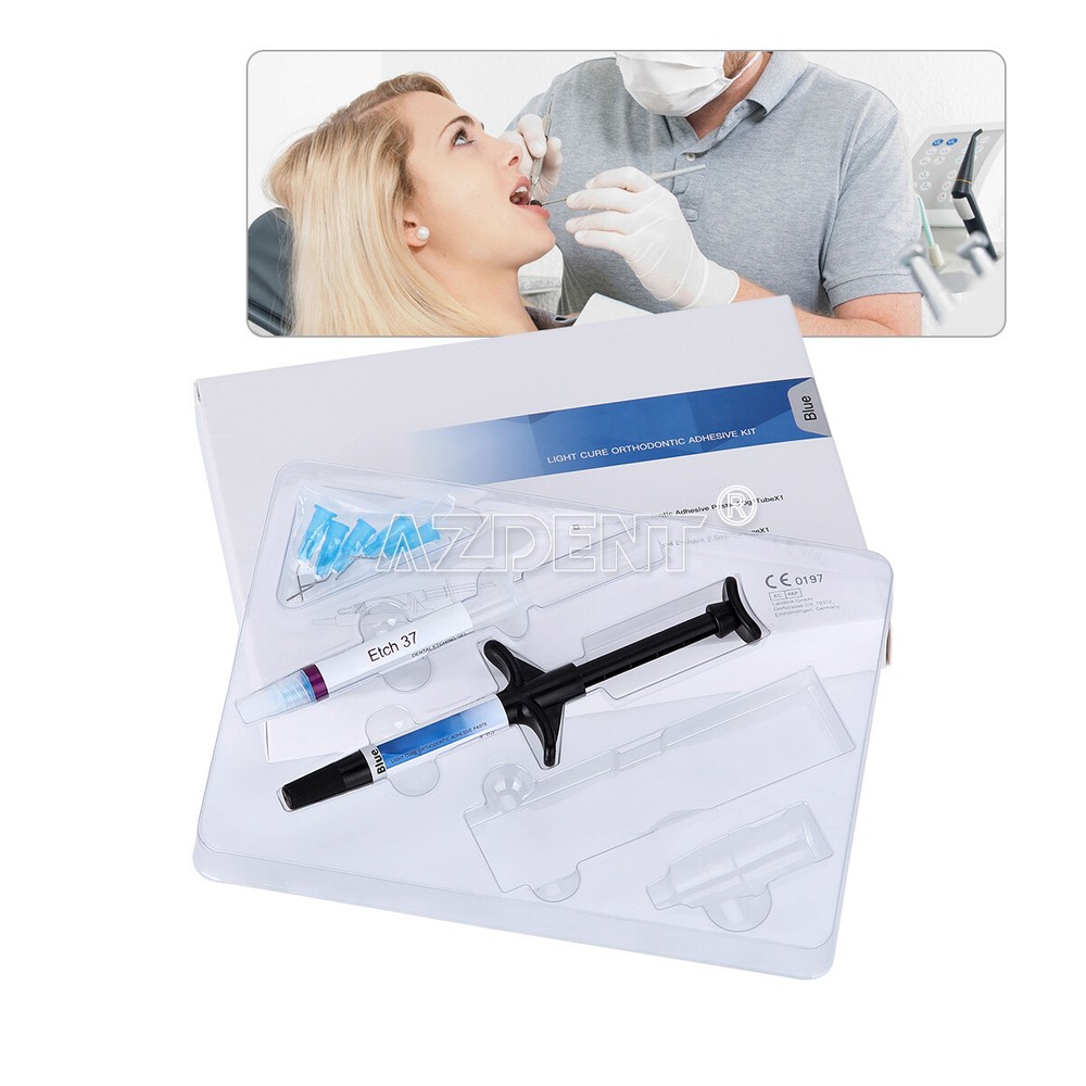 Dental Light Cure Orthodontic Braces Adhesive Paste Acid Etchant Kit Blue 5 Tips