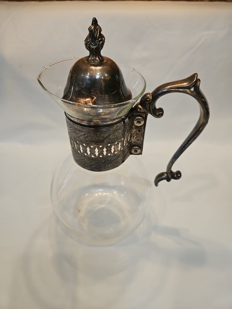 Silver-plate Mounted Glass Syrup or Cream Pitcher