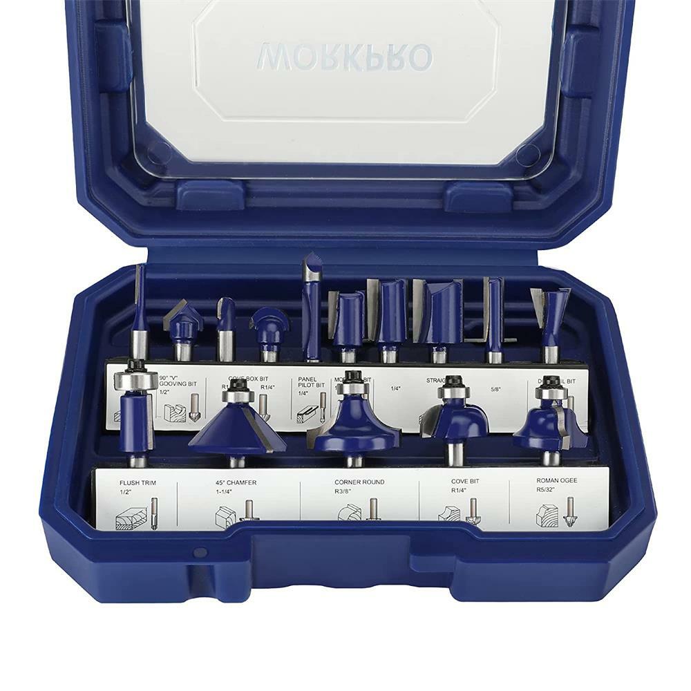 WORKPRO 15PC Router Bits Set 1/4-Inch Shank Tungsten Carbide Router Bits For DIY